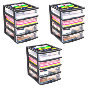Gracious Living 4 Drawer Desktop Countertop Storage w/Organizer, Black (3 Pack)