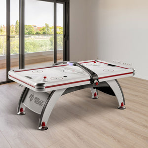Rally and Roar 7 Foot Air Powered Hockey Table w/ Electronic Scorer, 2 Pucks and 2 Pushers - TRAPSKI