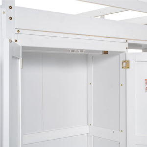 Loft Bed With Built In Wardrobe, Storage Shelves, And LED Light