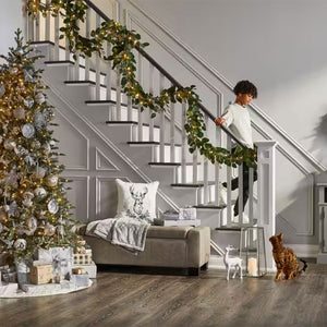 Noma 24" Pre-Lit Frosted Fir Artificial Wreath & 9' Garland Holiday Mantle Decor