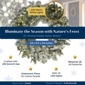 Noma 24" Pre-Lit Frosted Fir Artificial Wreath & 9' Garland Holiday Mantle Decor