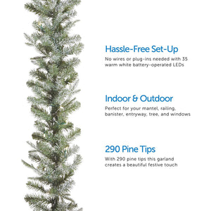 NOMA Frosted Fir 9 Foot Pre Lit Christmas Garland Home Holiday Decor, (2 Pack) - TRAPSKI