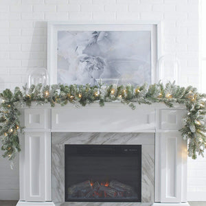 NOMA Frosted Fir 9 Foot Pre Lit Christmas Garland Home Holiday Decor, (2 Pack) - TRAPSKI
