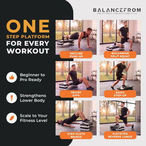 BalanceFrom Fitness Adjustable Workout Aerobic Step Platform Trainer w/Raisers