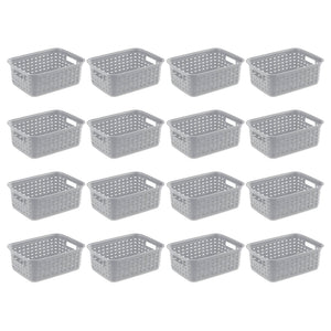 Sterilite 11" Small Weave Open Bin Organize Wicker Storage Basket, Grey, 16 Pack