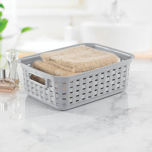Sterilite 11" Small Weave Open Bin Organize Wicker Storage Basket, Grey, 16 Pack