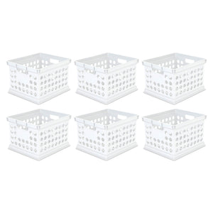 Sterilite Stackable Plastic Storage Open Crate Bin Organizer Box, White, 6-Pack