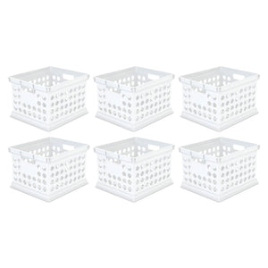 Sterilite Stackable Plastic Storage Open Crate Bin Organizer Box, White, 6-Pack