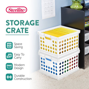 Sterilite Stackable Plastic Storage Open Crate Bin Organizer Box, White, 18-Pack