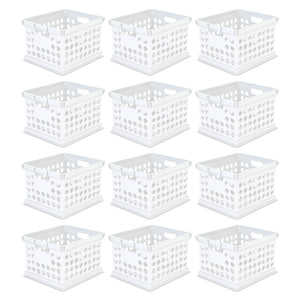 Sterilite Stackable Plastic Storage Open Crate Bin Organizer Box, White, 12-Pack