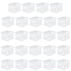 Sterilite Stackable Plastic Storage Open Crate Bin Organizer Box, White, 24-Pack