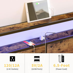 HAUSOURCE Full Bed Frame w/Built-In Storage Headboard, LED Lights, and 4 Drawers