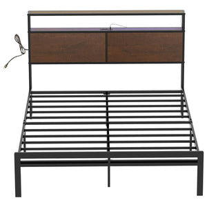 HAUSOURCE Full Bed Frame with Storage Headboard and Metal Platform Bed for Rooms - TRAPSKI