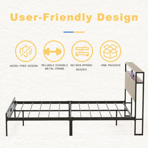 HAUSOURCE Full Bed Frame with Storage Headboard and Metal Platform Bed for Rooms - TRAPSKI