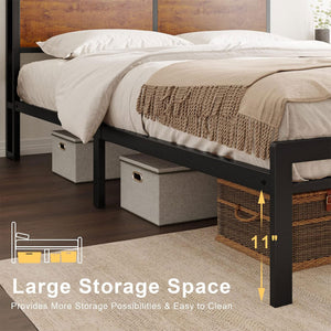 HAUSOURCE Full Bed Frame with Storage Headboard and Metal Platform Bed for Rooms - TRAPSKI