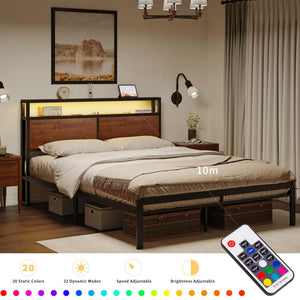 HAUSOURCE Full Bed Frame with Storage Headboard and Metal Platform Bed for Rooms - TRAPSKI