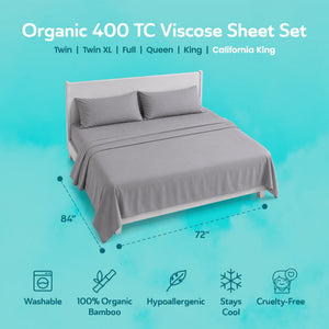 Sleepgram Viscose from Bamboo Cal King Bed Sheet Set w/2 Pillowcases, Grey Stone