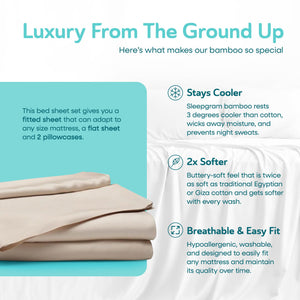 Sleepgram Viscose from Bamboo Cal King Bed Sheet Set with 2 Pillowcases, Sand