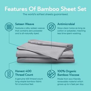 Sleepgram Viscose from Bamboo Full Bed Sheet Set with 2 Pillowcases, Grey Stone