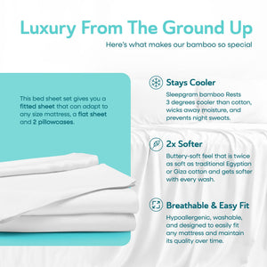 Sleepgram Viscose from Bamboo Full Bed Sheet Set with 2 Pillowcases, White