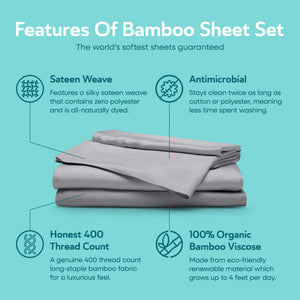 Sleepgram Viscose from Bamboo King Bed Sheet Set with 2 Pillowcases, Grey Stone