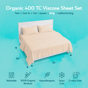 Sleepgram Viscose from Bamboo King Bed Sheet Set with 2 Pillowcases, Sand
