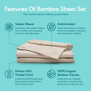 Sleepgram Viscose from Bamboo King Bed Sheet Set with 2 Pillowcases, Sand