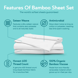 Sleepgram Viscose from Bamboo King Bed Sheet Set with 2 Pillowcases, White