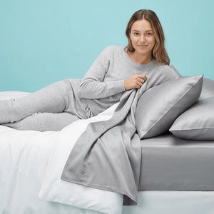 Sleepgram Viscose from Bamboo Queen Bed Sheet Set with 2 Pillowcases, Grey Stone