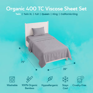 Sleepgram Viscose from Bamboo Twin Bed Sheet Set with 2 Pillowcases, Grey Stone