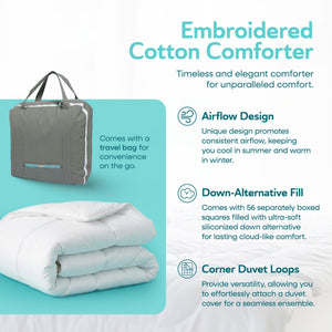 Sleepgram Twin Sized Pre Shrunk All Season Embroidered Cotton Comforter, White