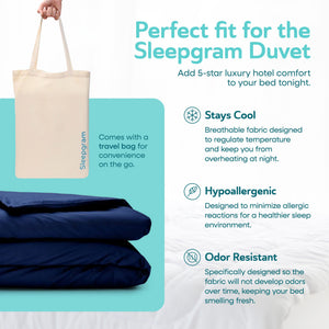 Sleepgram Supima 400 Thread Count Cotton Duvet Cover with Travel Bag, King, Blue