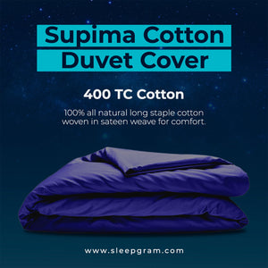 Sleepgram Supima 400 Thread Count Cotton Duvet Cover w/ Travel Bag, King, Violet