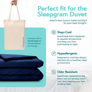 Sleepgram Supima 400 Thread Count Cotton Duvet Cover and Travel Bag, Queen, Blue