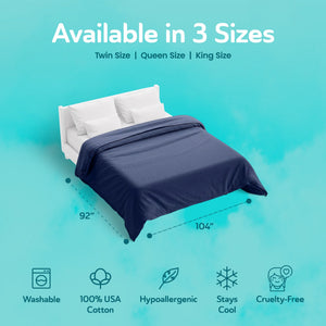 Sleepgram Supima 400 Thread Count Cotton Duvet Cover and Travel Bag, Queen, Blue