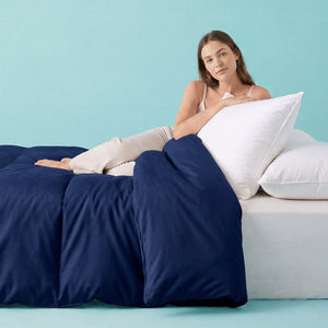 Sleepgram Supima 400 Thread Count Cotton Duvet Cover and Travel Bag, Queen, Blue