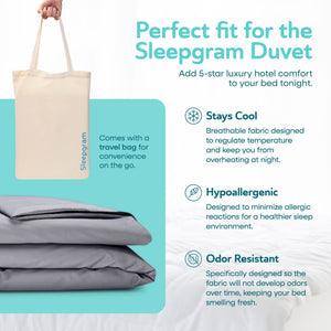 Sleepgram Supima 400 Thread Count Cotton Duvet Cover and Travel Bag, Queen, Grey
