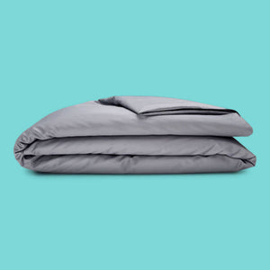 Sleepgram Supima 400 Thread Count Cotton Duvet Cover and Travel Bag, Queen, Grey