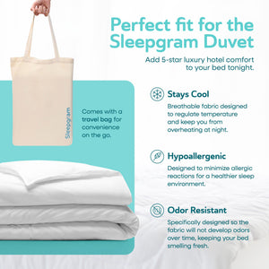 Sleepgram Supima 400 Thread Count Cotton Duvet Cover w/ Travel Bag, Queen, White