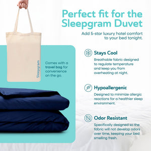 Sleepgram Supima 400 Thread Count Cotton Duvet Cover w/ Travel Bag, Twin, Blue