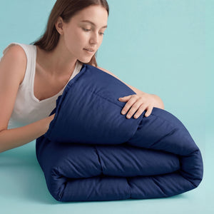 Sleepgram Supima 400 Thread Count Cotton Duvet Cover w/ Travel Bag, Twin, Blue