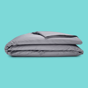 Sleepgram Supima 400 Thread Count Cotton Duvet Cover with Travel Bag, Twin, Grey