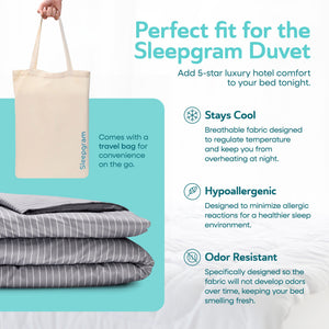 Sleepgram Supima 400 Thread Count Cotton Duvet Cover with Travel Bag, Twin, Grey