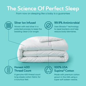 Sleepgram Supima 400 Thread Count Cotton Duvet Cover and Travel Bag, Twin, White