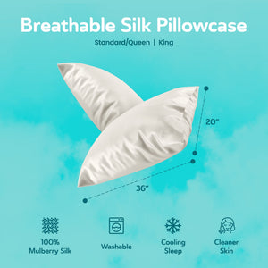 Sleepgram Regular King Size Breathable Cooling Grade 6A Silk Pillowcase, White
