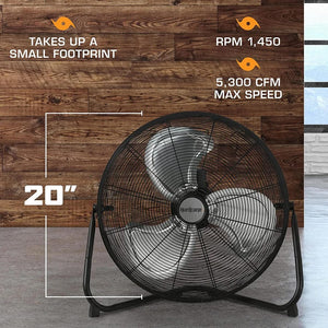 Hurricane Pro 20 Inch 3 Adjustable Speed High Velocity Metal Fan, Black