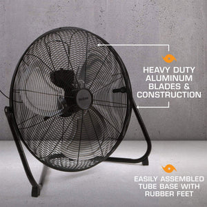 Hurricane Pro 20 Inch 3 Adjustable Speed High Velocity Metal Fan, Black
