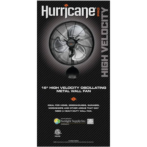 Hurricane 16 Inch Pro High Velocity Oscillating Metal Wall Mount Fan, Black