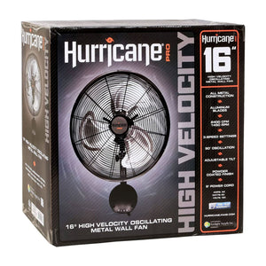 Hurricane 16 Inch Pro High Velocity Oscillating Metal Wall Mount Fan, Black