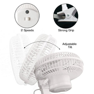 Hurricane Classic 6" Clip Fan, 2 Speed Desk Table Fan w/ Adjustable Tilt, White